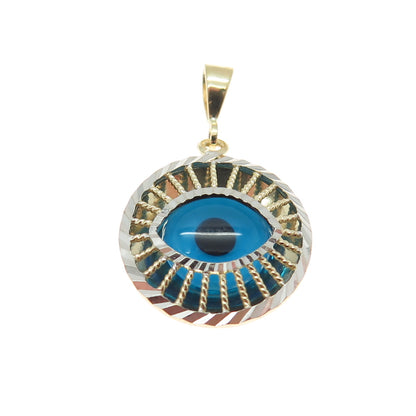 14K Yellow & White Gold Enamel Evil's Eye Amulet Minimalist Charm Pendant