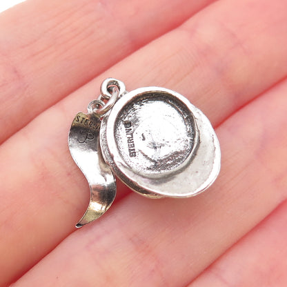 925 Sterling Silver Vintage Navy Officer's Cap Oxidized 3D Charm Pendant