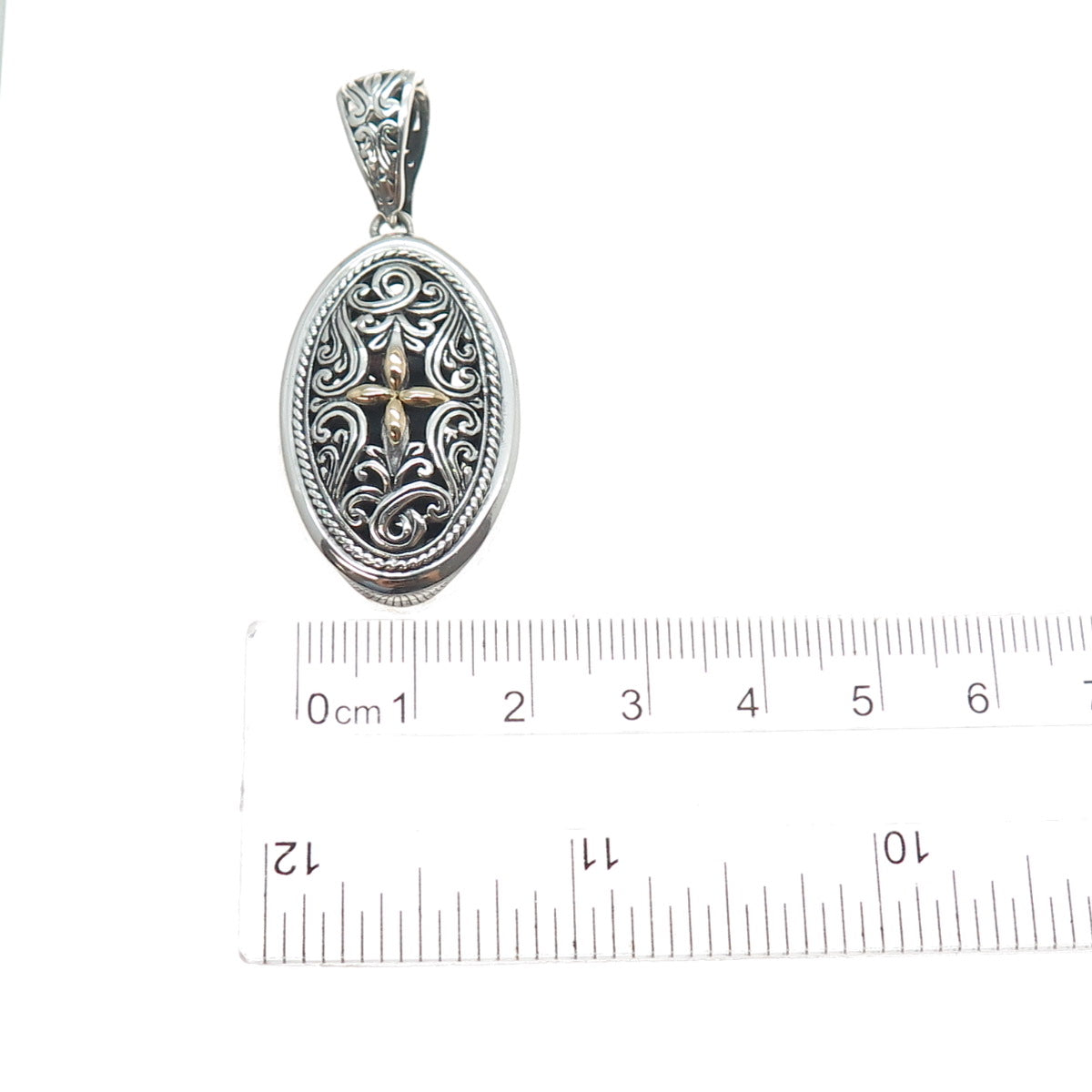 925 Sterling Silver 18K Gold Vintage Ornate Cross Oxidized Charm Pendant