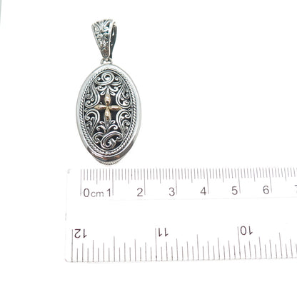 925 Sterling Silver 18K Gold Vintage Ornate Cross Oxidized Charm Pendant