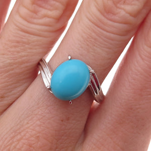 925 Sterling Silver Real Sleeping Beauty Turquoise Bypass Ring Size 7.25