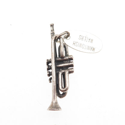925 Sterling Silver Vintage Trumpet Manitowish Waters 3D Mini Charm Pendant