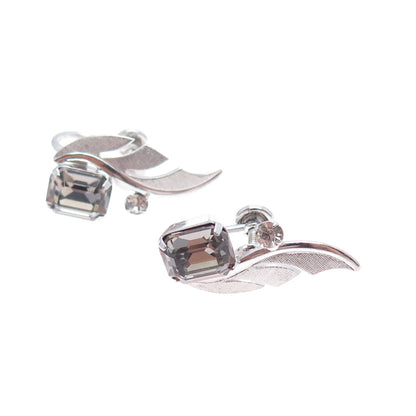 VAN DELL Sterling Silver Antique Art Deco Rhinestone Wing Screw Back Earrings