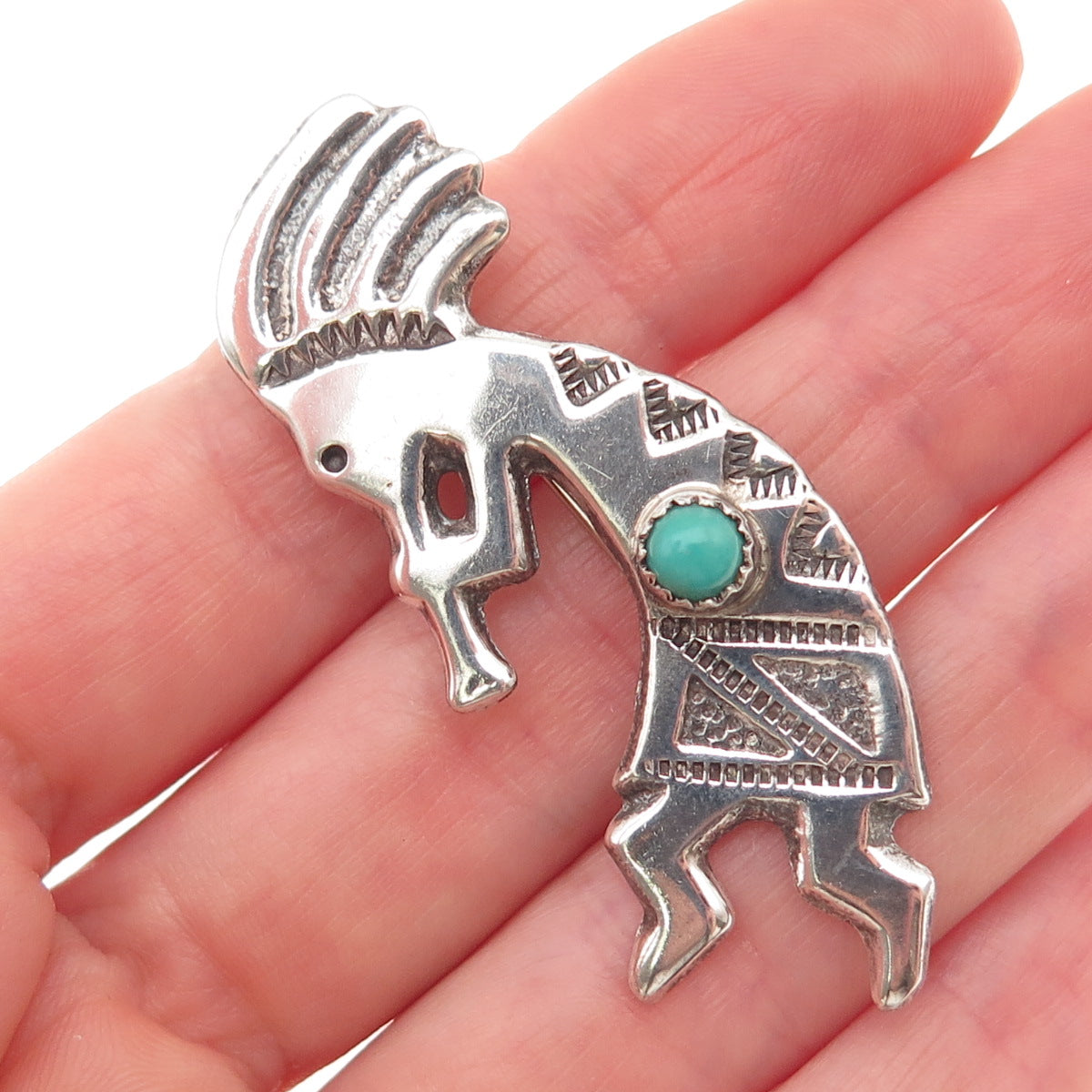 Jamison Kee Navajo Old Pawn 925 Sterling Vintage Turquoise Kokopelli Pin Brooch