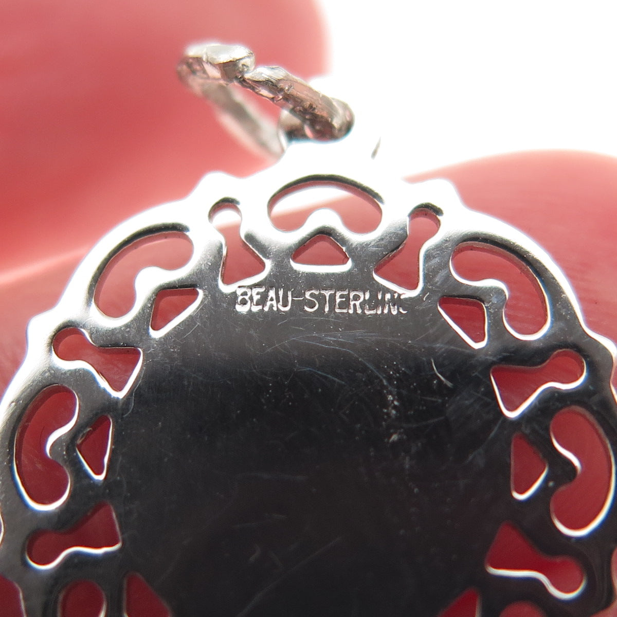 BEAU 925 Sterling Silver Vintage Floral Ornate Tag Mini Charm Pendant
