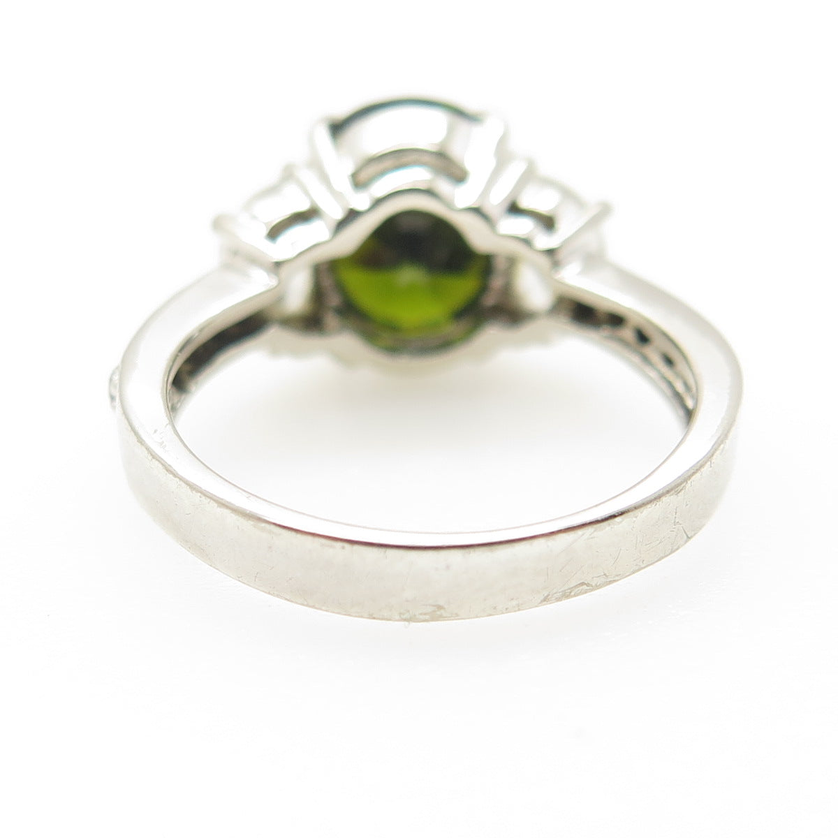 925 Sterling Silver Oval-Cut Dark Green & White C Z Ring Size 7.25