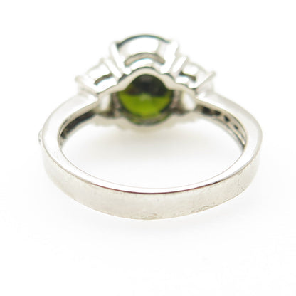 925 Sterling Silver Oval-Cut Dark Green & White C Z Ring Size 7.25