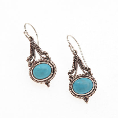 Samuel Benham 925 Sterling Silver Vintage Real Turquoise Dangle Earrings