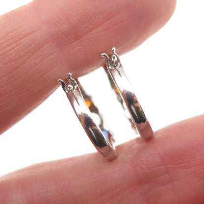 D'JOY 925 Sterling Silver Real Round-Cut Multi-Color Sapphire Hoop Earrings
