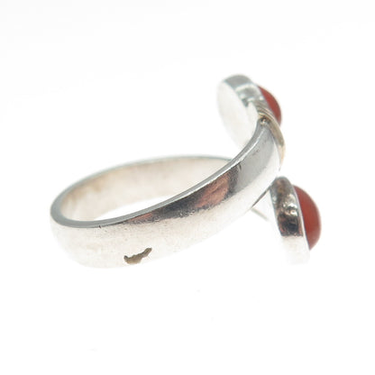 950 Silver & 14K Gold Vintage Real Carnelian Modernist Adjustable Ring Size 6.75