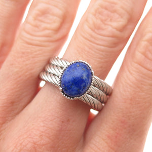 Dasan 925 Sterling Silver Italy Real Lapis 3-Row Ring Size 6.25