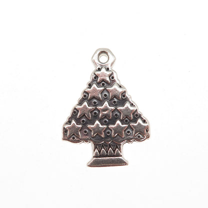 925 Sterling Silver Vintage Adorned Christmas Tree Charm Pendant