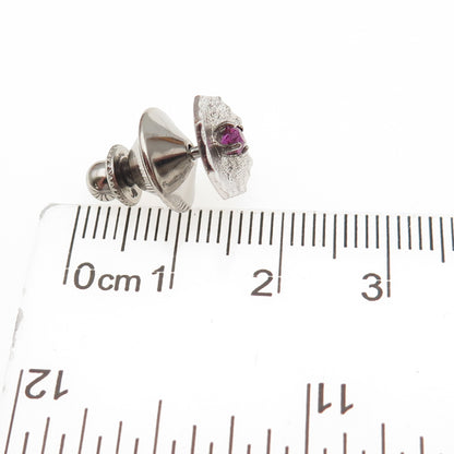 Elco 925 Sterling Silver Vintage Pink Rhinestone Tie Tack Lapel Pin
