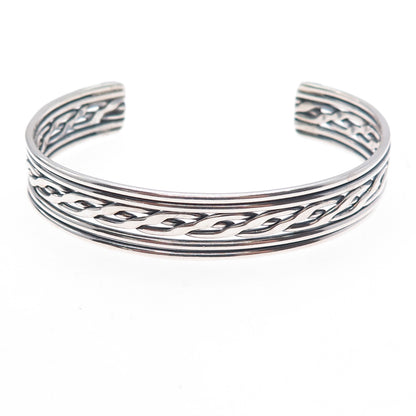 925 Sterling Silver Vintage Oxidized Braided Adjustable Cuff Bracelet 6.5"