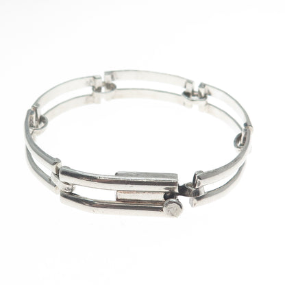 925 Sterling Silver Vintage Mexico Modernist Bar Panel Link Bracelet 7"
