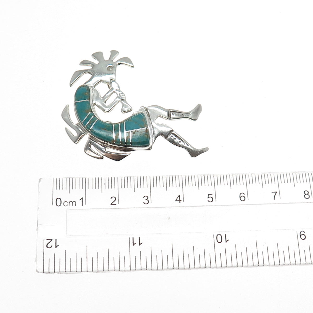 First American Traders Gallup Old Pawn Sterling Turquoise Kokopelli Pin Pendant