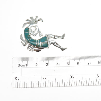 First American Traders Gallup Old Pawn Sterling Turquoise Kokopelli Pin Pendant