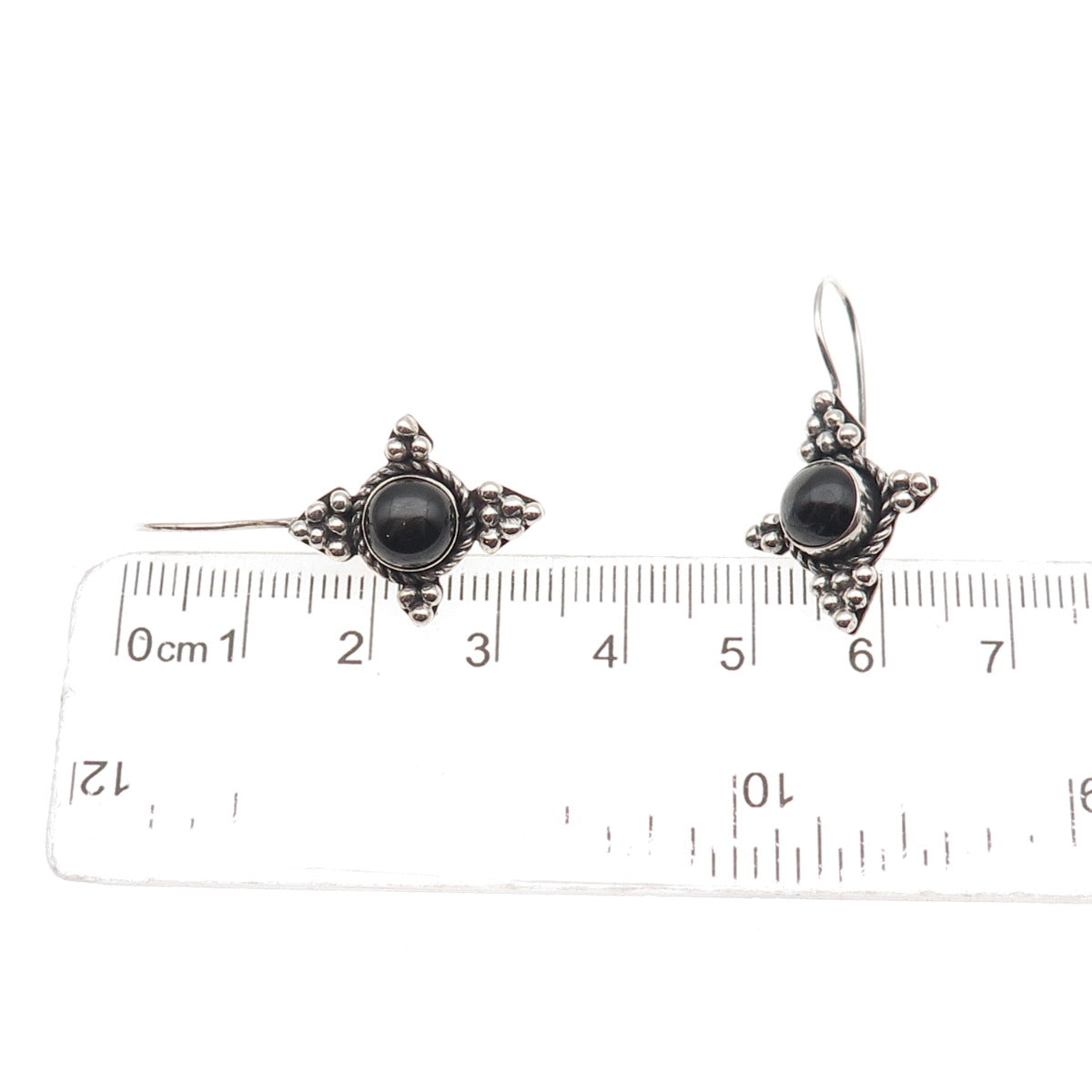 925 Sterling Silver Vintage Real Black Obsidian Cross Beaded Earrings