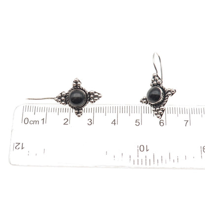 925 Sterling Silver Vintage Real Black Obsidian Cross Beaded Earrings