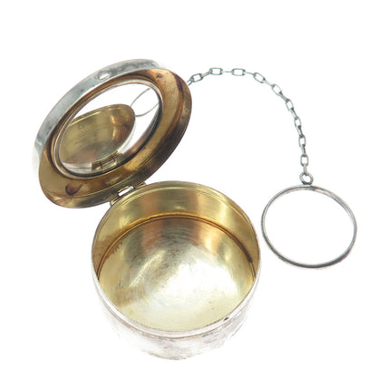 WEBSTER 925 Sterling Silver Antique Engraved Chatelaine Compact Case w/ Chain