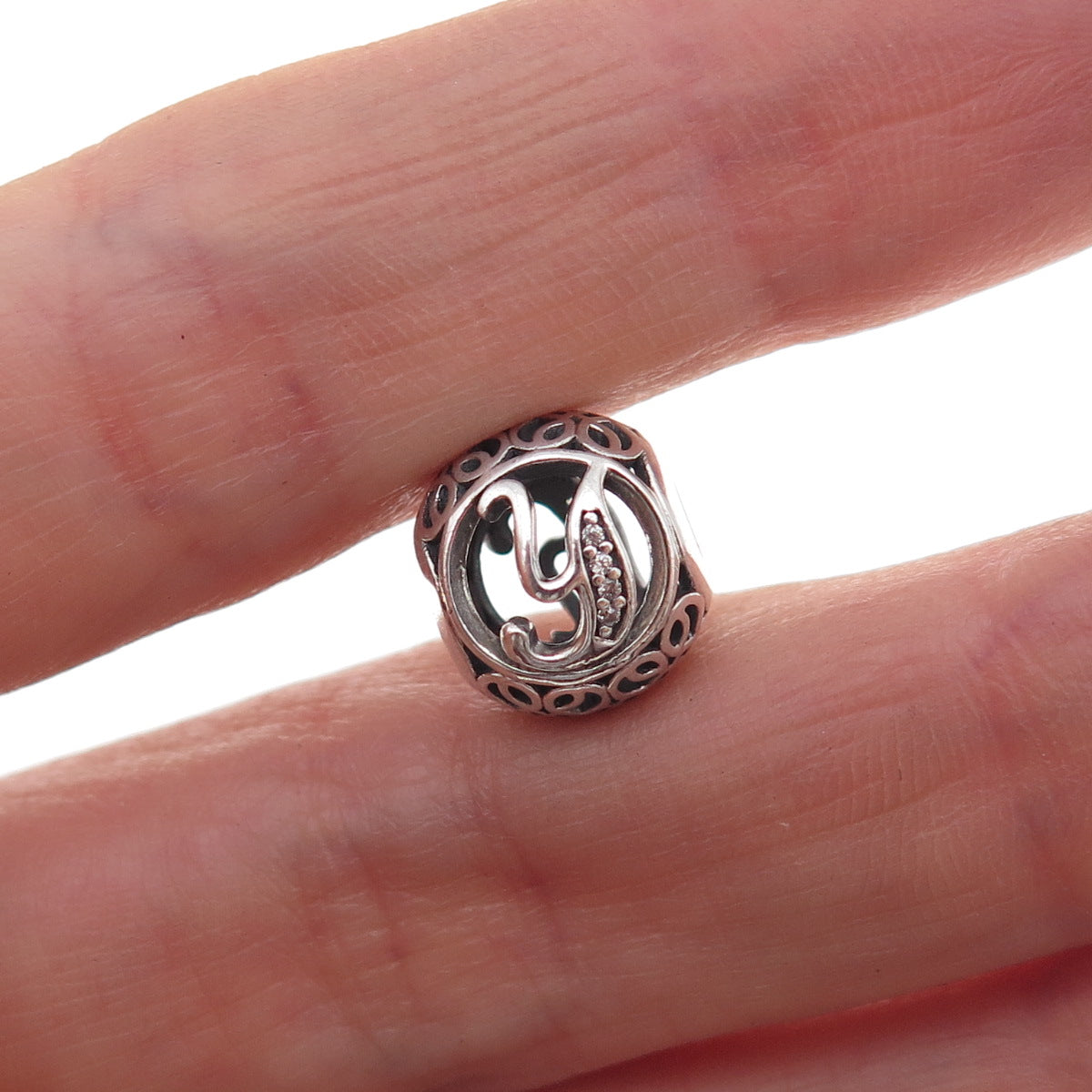 Pandora 925 Sterling Silver C Z Letter Y Slide Bead Charm