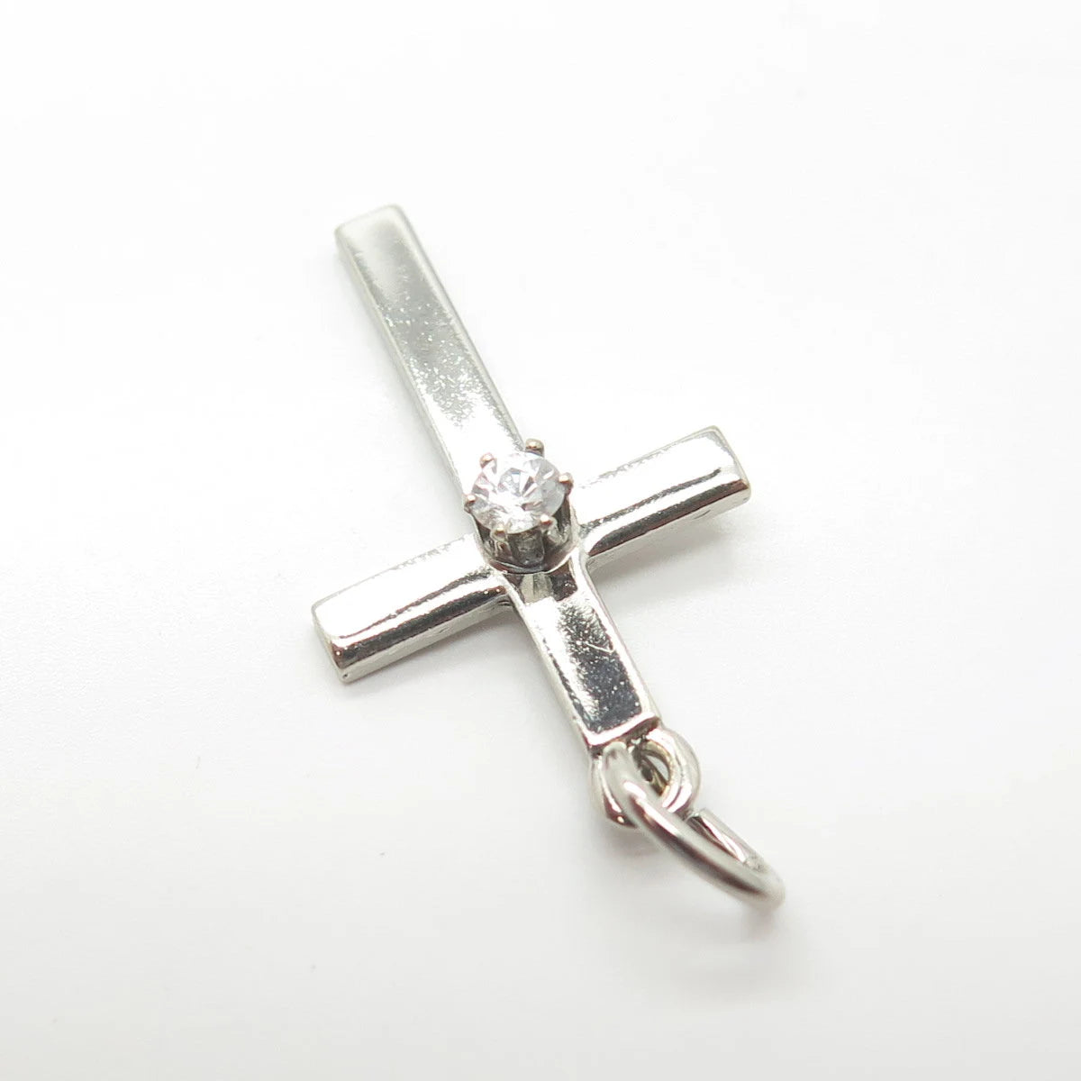 925 Sterling Silver Vintage Cellini C Z Center Cross Pendant