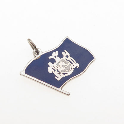 Elco 925 Sterling Silver Vintage Enamel New York State Flag Mini Charm Pendant