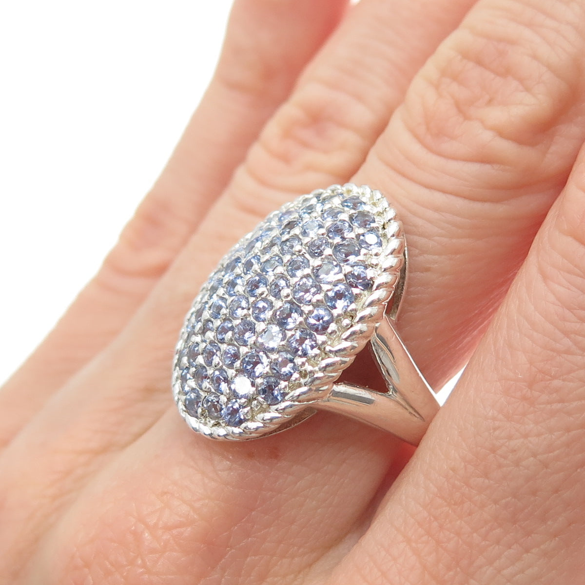 KEN CRAFTS 925 Sterling Silver Real Round-Cut Tanzanite Ring Size 7.25