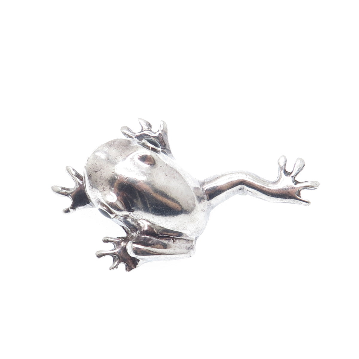 925 Sterling Silver Vintage Black Enamel Frog for Good Luck Oxidized Pin Brooch