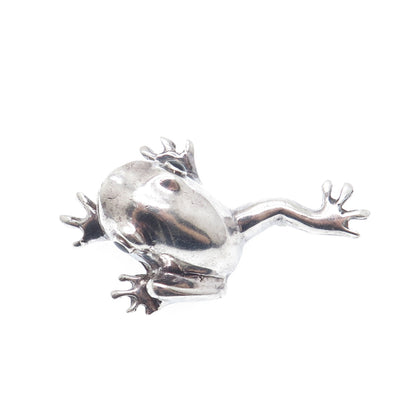 925 Sterling Silver Vintage Black Enamel Frog for Good Luck Oxidized Pin Brooch