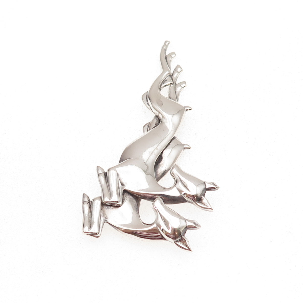 Beau 925 Sterling Silver Vintage Deer Couple Oxidized Pin Brooch
