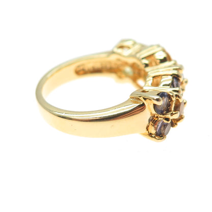 925 Sterling Silver Gold Plated Real Peridot Citrine & Iolite Ring Size 4.75