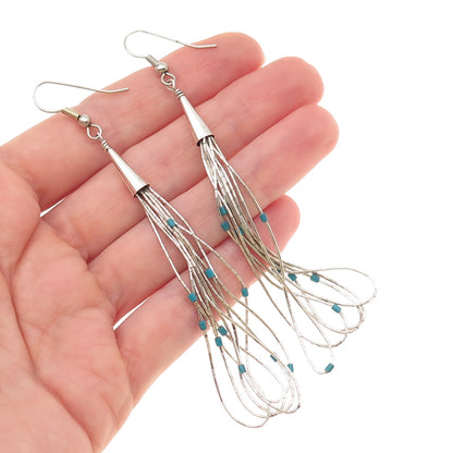 Old Pawn Sterling Silver Vintage Turquoise Liquid Chain Tribal Dangle Earrings