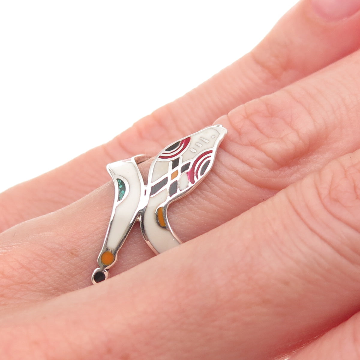 925 Sterling Silver Vintage Mexico Enamel Snake Ring Size 5.25