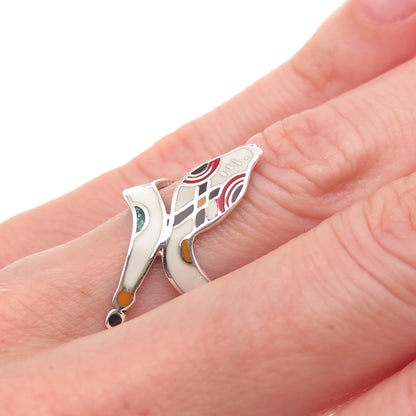 925 Sterling Silver Vintage Mexico Enamel Snake Ring Size 5.25