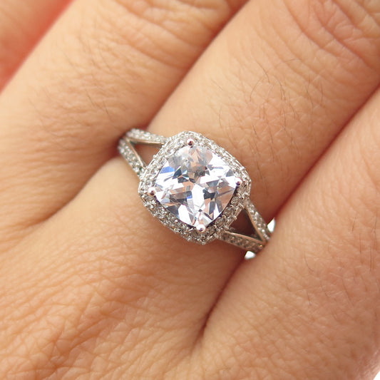 925 Sterling Silver Cushion & Round-Cut C Z Engagement Ring Size 7