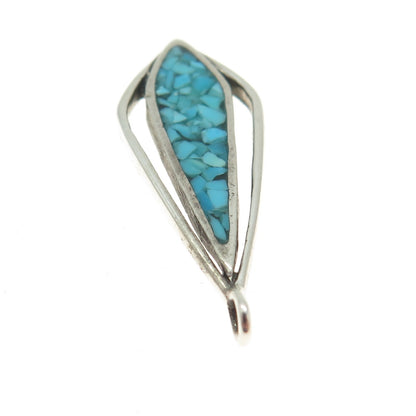 Old Pawn 925 Sterling Silver Vintage Southwestern Turquoise Inlay Charm Pendant