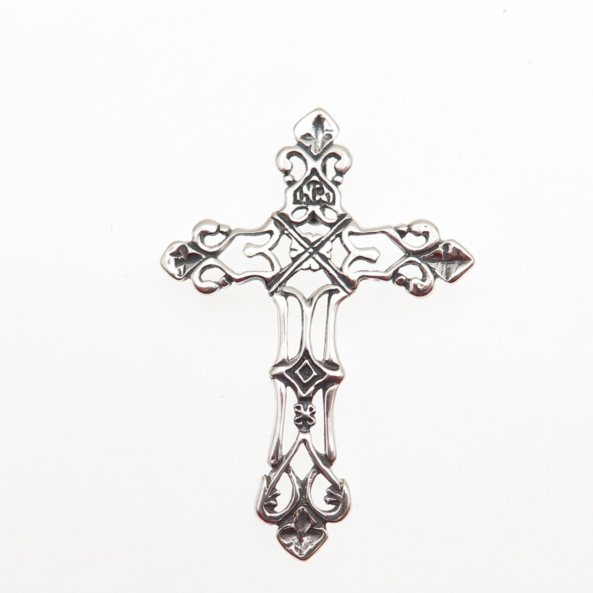 925 Sterling Silver Vintage Fleur de Lis Cross Oxidized Slide Pendant
