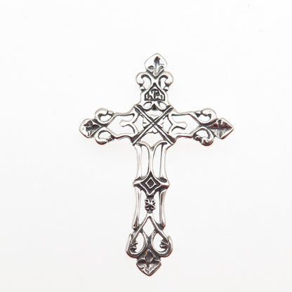 925 Sterling Silver Vintage Fleur de Lis Cross Oxidized Slide Pendant