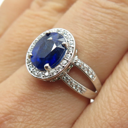 DSMK 925 Sterling Silver Sapphire White Topaz & Chrome Diopside Gem Ring Size 7
