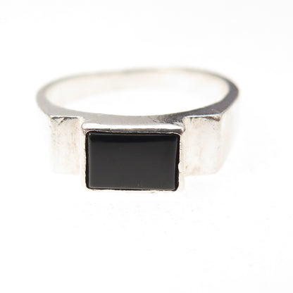 925 Sterling Silver Vintage Real Black Onyx Oxidized Ring Size 6