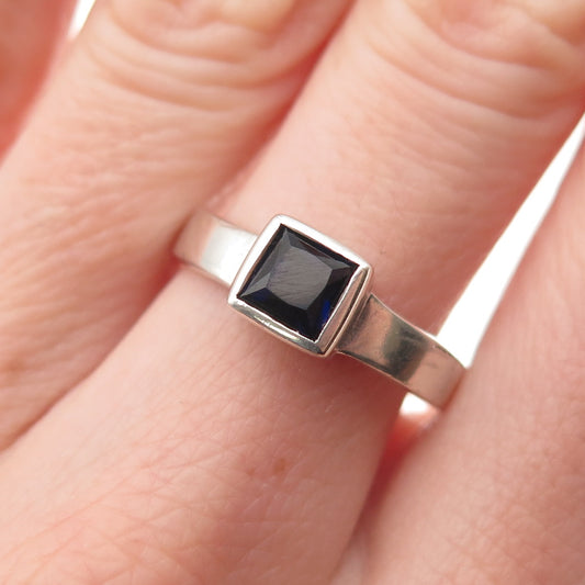 925 Sterling Silver Vintage Real Sapphire Modernist Ring Size 7.5