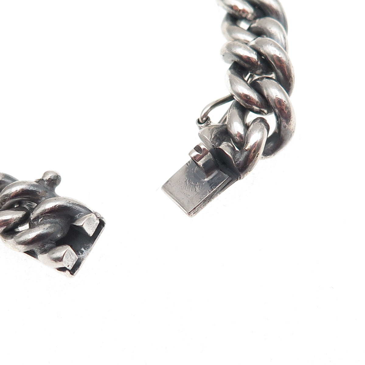 925 Sterling Silver Vintage Peru Cuban Link Oxidized Bracelet 7"