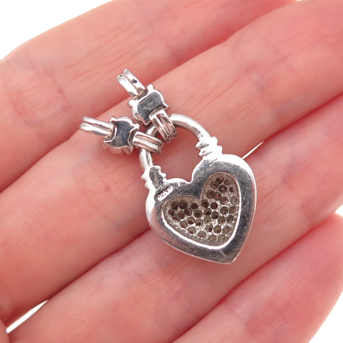 925 Sterling Silver Real Round-Cut Diamond Heart Centerpiece Slide Pendant