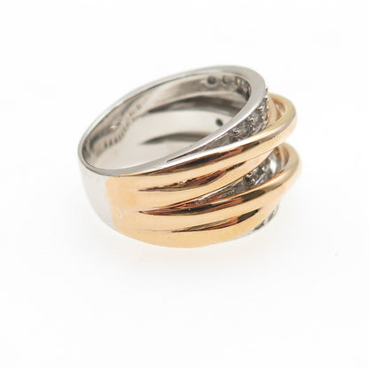 MICHAEL VALITUTTI Gems En Vogue Sterling 2-Tone C Z Crisscross Ring Size 7.25