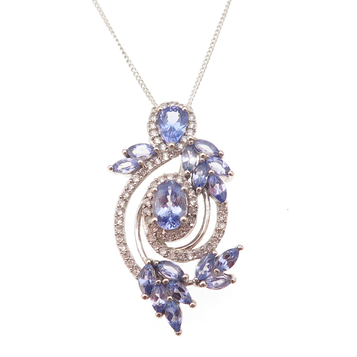 Chuck Clemency 925 Sterling Silver Real Tanzanite White Topaz Chain Necklace 20"