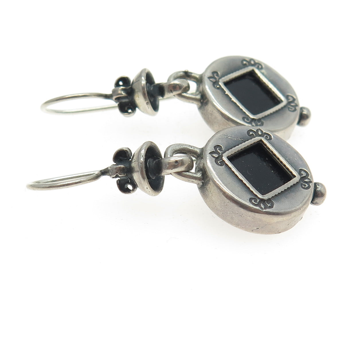 DIDAE 925 Sterling Silver Vintage Real Black Onyx Gem Ethnic Dangling Earrings