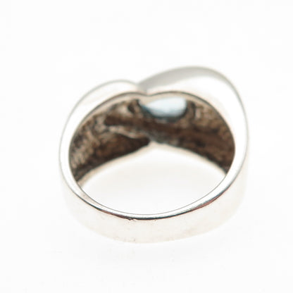 925 Sterling Silver Vintage OWB Real Blue Topaz Modernist Ring Size 5.5