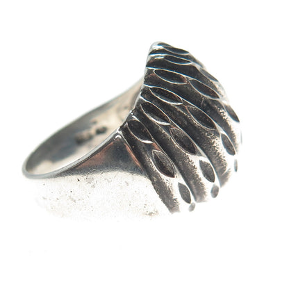 925 Sterling Silver Vintage Diamond-Cut Modernist Oxidized Ring Size 7