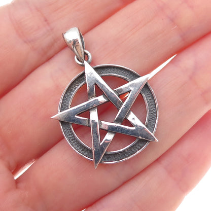 925 Sterling Silver Vintage Pentagram Oxidized Pendant